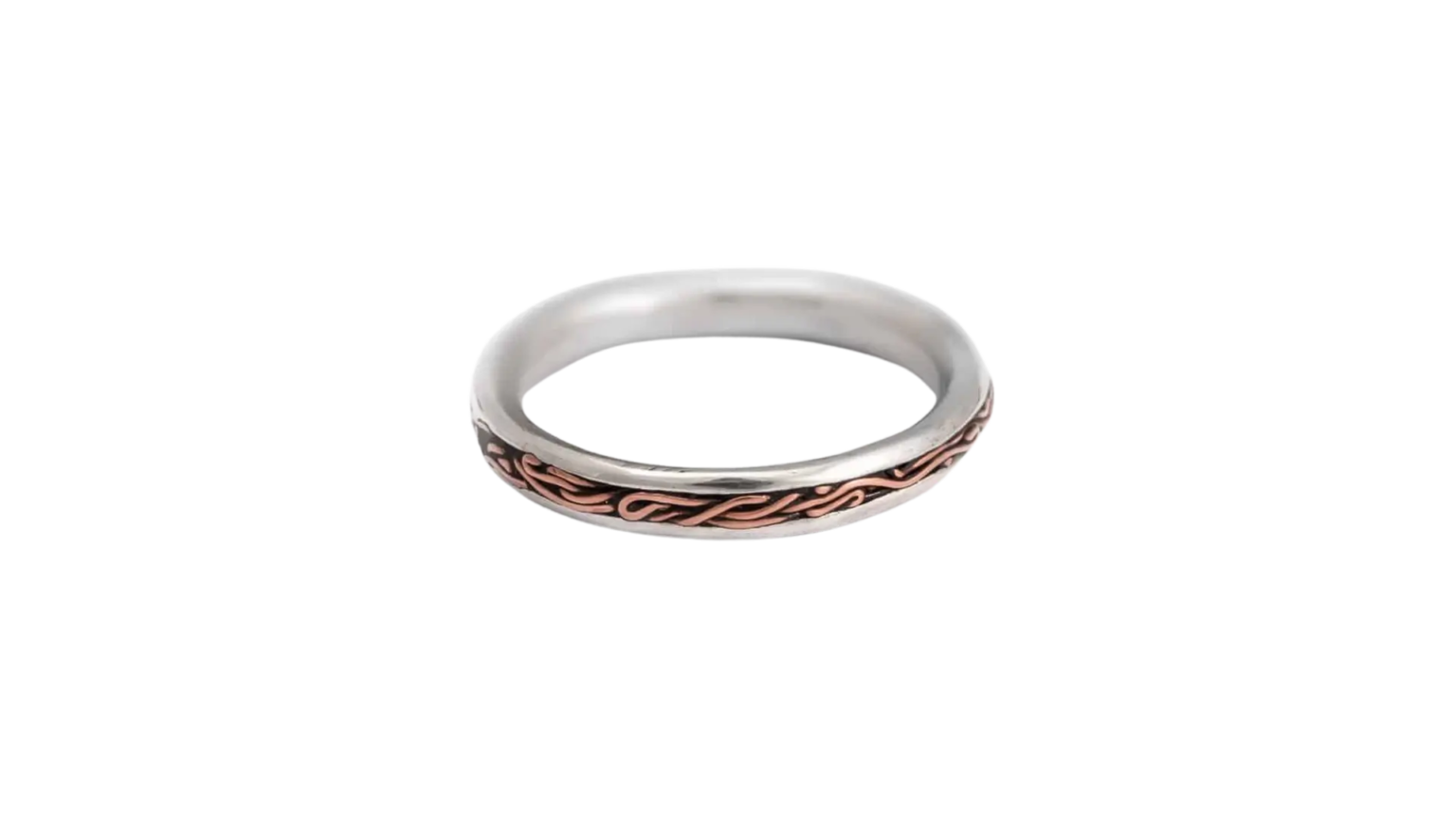 Silver ring with copper wire stripe
