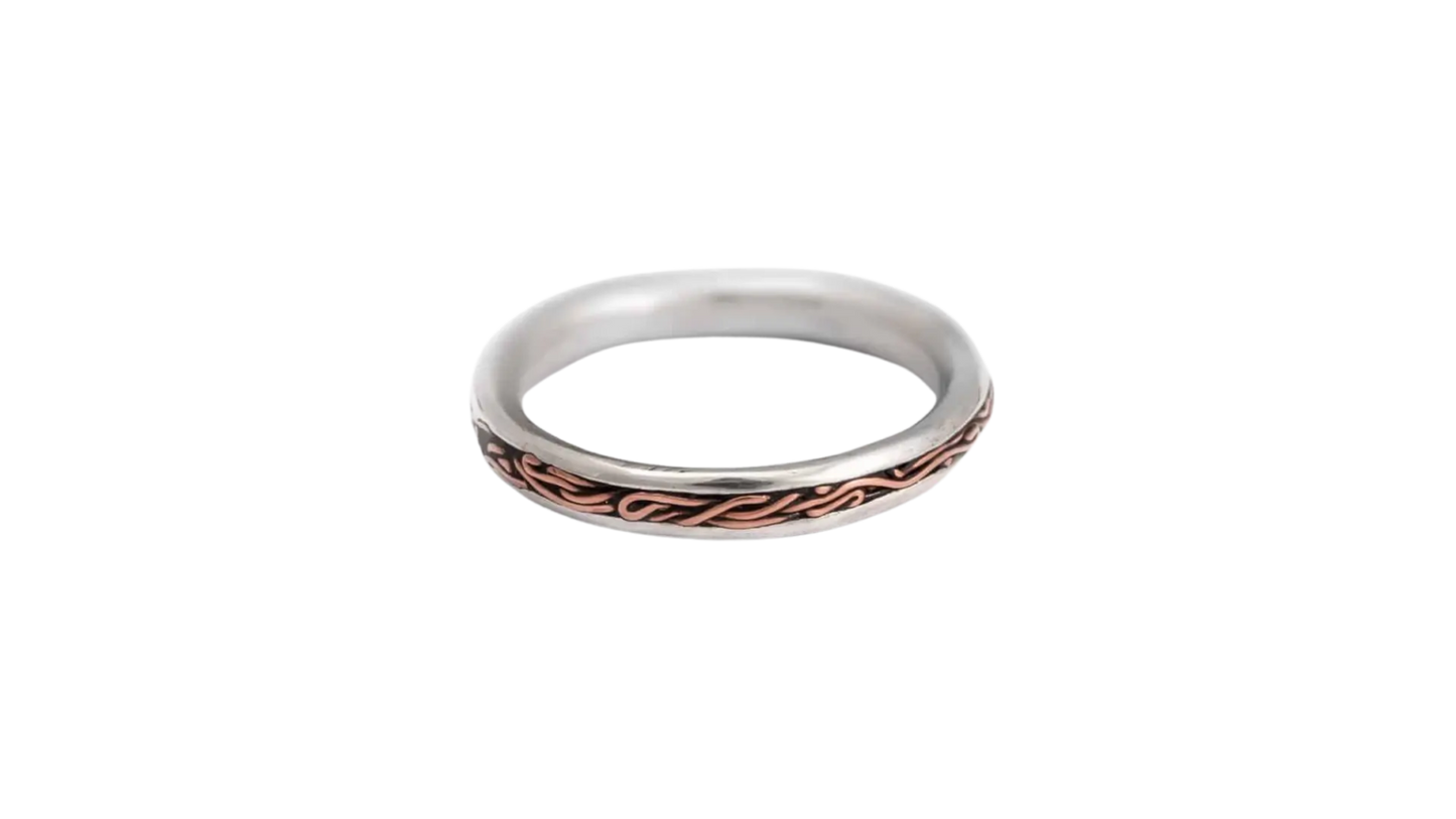 Ring i silver med koppartrådsrand