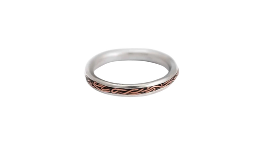 Silver ring with copper wire stripe